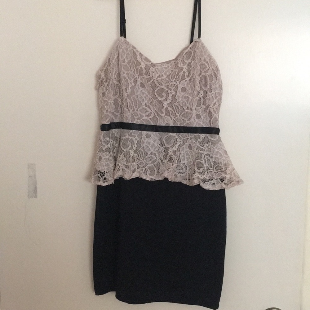 Cream and Black Peplum Dress